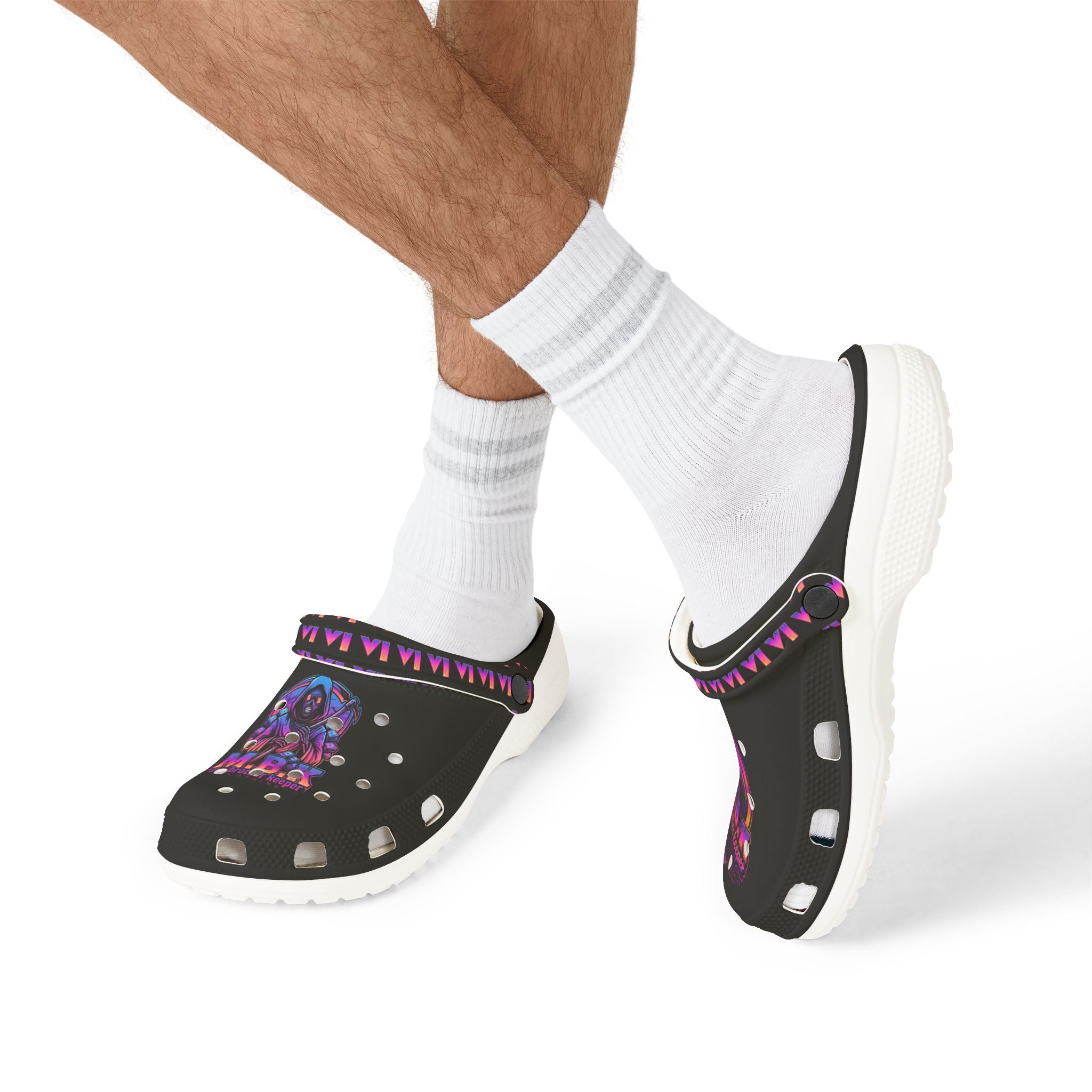 EVA Foam Clogs — Neon Cosmic Wolf Print