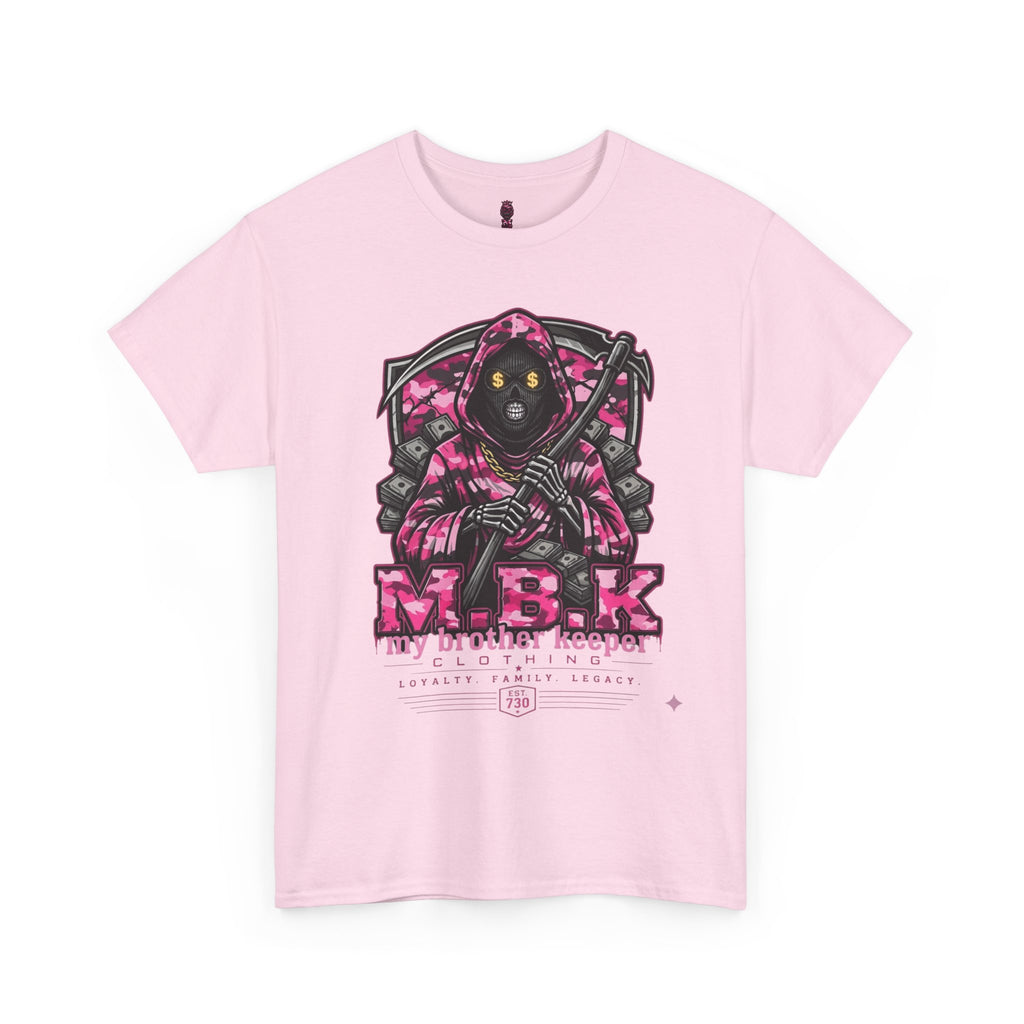 Grim Reaper 'M.B.K. My Brother Keeper' Graphic Tee — Pink Streetwear T-Shirt