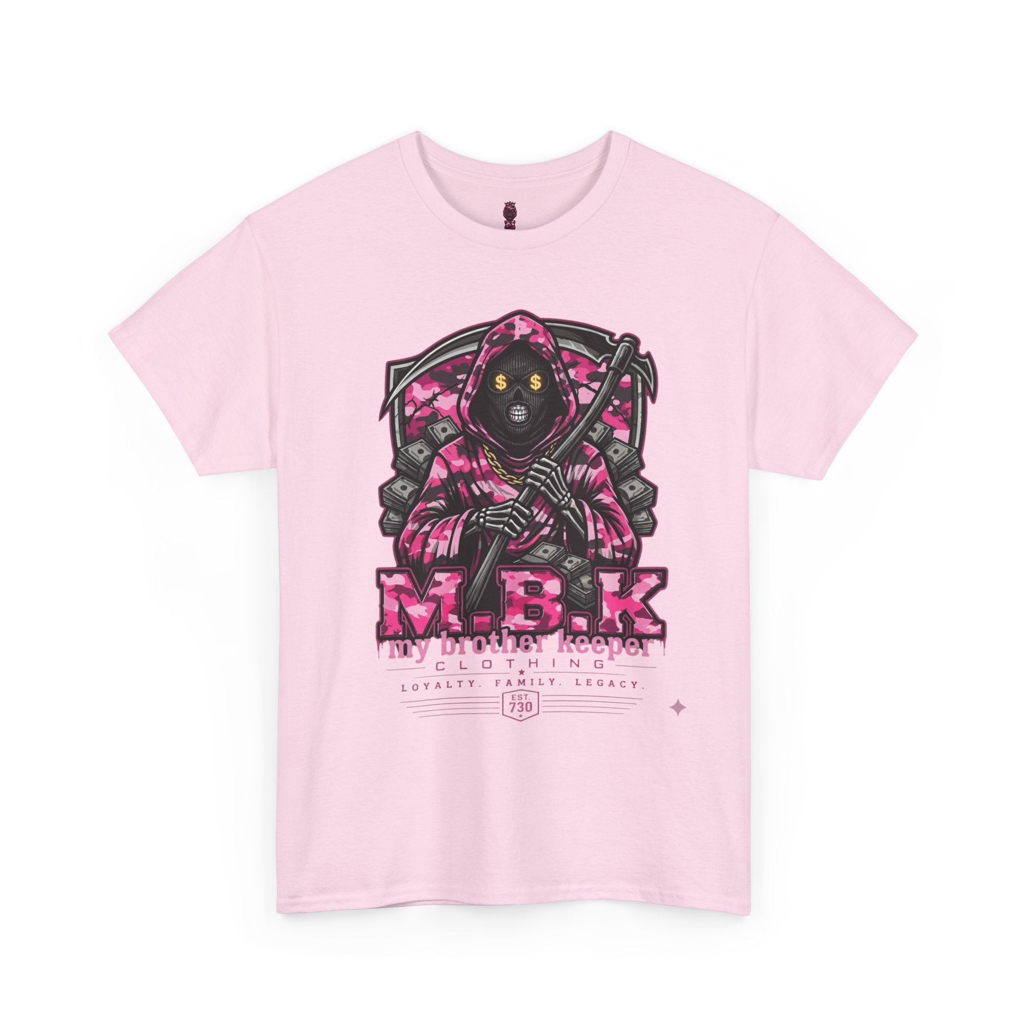 Grim Reaper 'M.B.K. My Brother Keeper' Graphic Tee — Pink Streetwear T-Shirt
