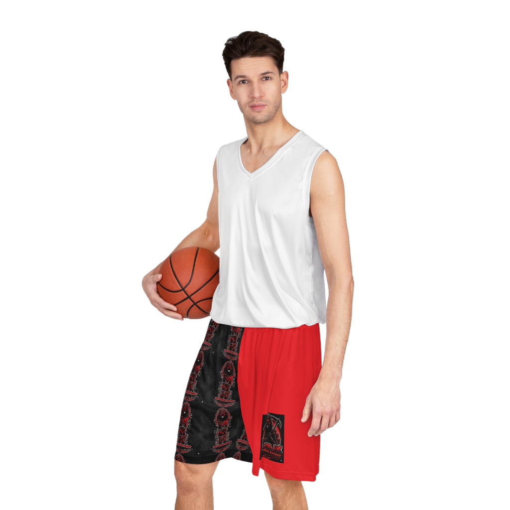 Basketball Shorts — Red & Black Gothic AOP Graphic